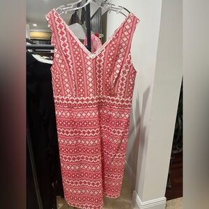 Boden Red & White Anglaise Embroidered Midi Sleeveless Dress